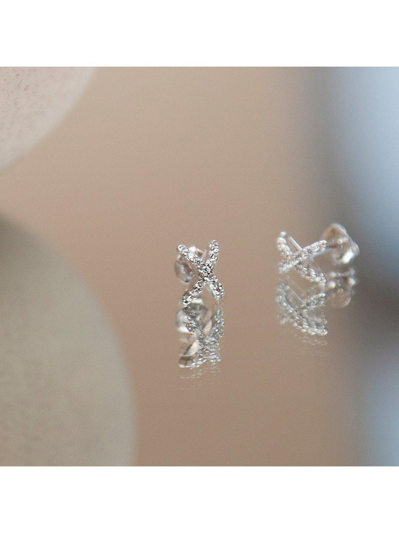IBB cross cubic zirconia earrings in 18ct white gold - British product