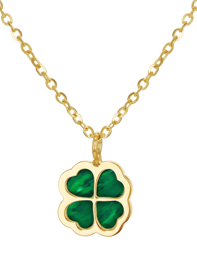 IBB 9ct gold malachite clover pendant necklace, imported from the UK