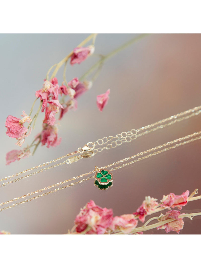 IBB 9ct gold malachite clover pendant necklace, imported from the UK