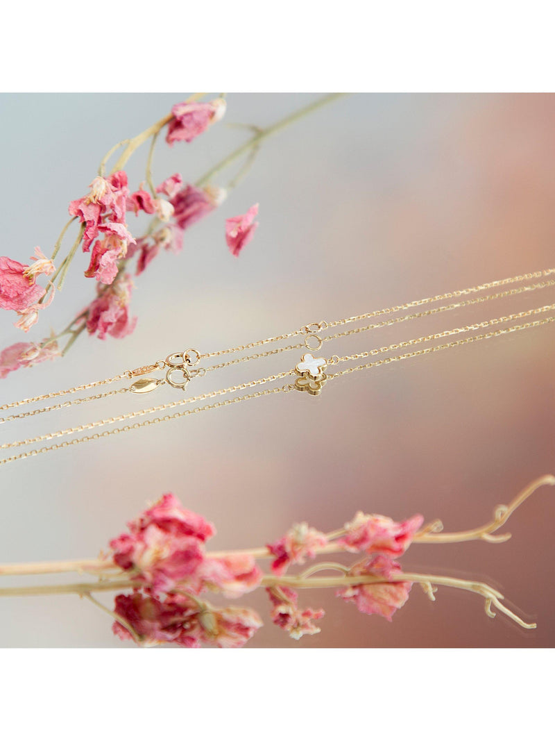 IBB 9ct gold mother of pearl clover necklace 43cm - British product