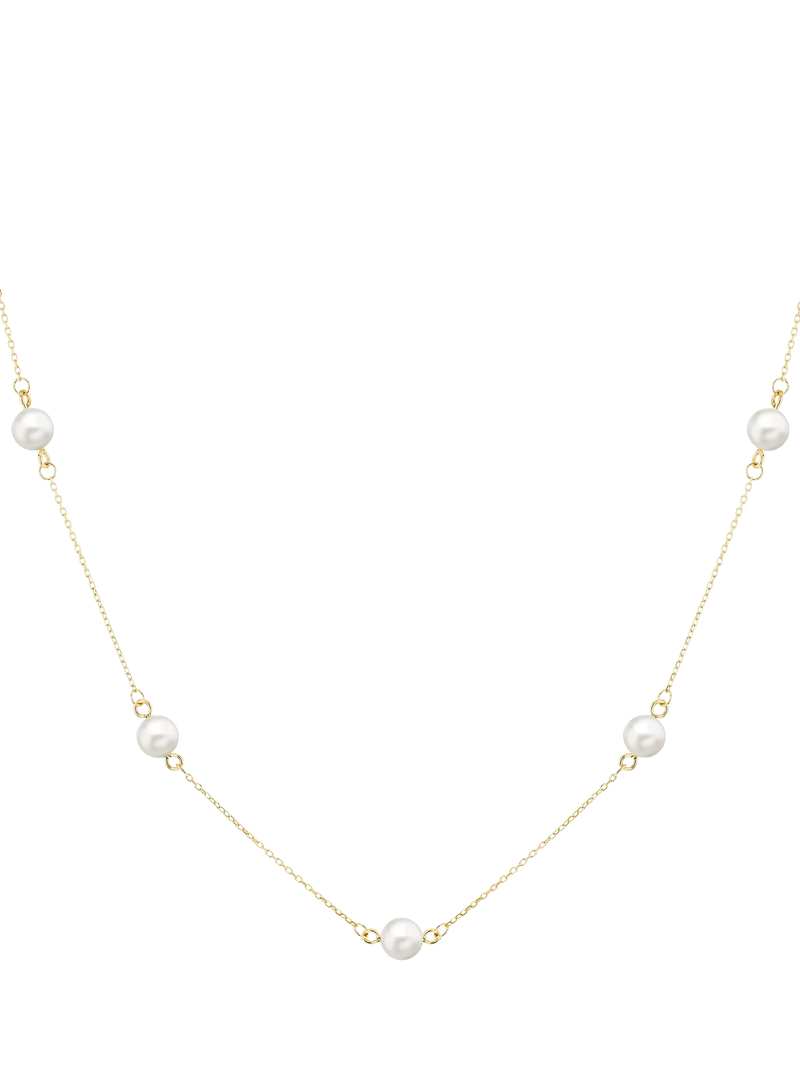 IBB 9ct gold pearl station chain necklace 43cm, UK version