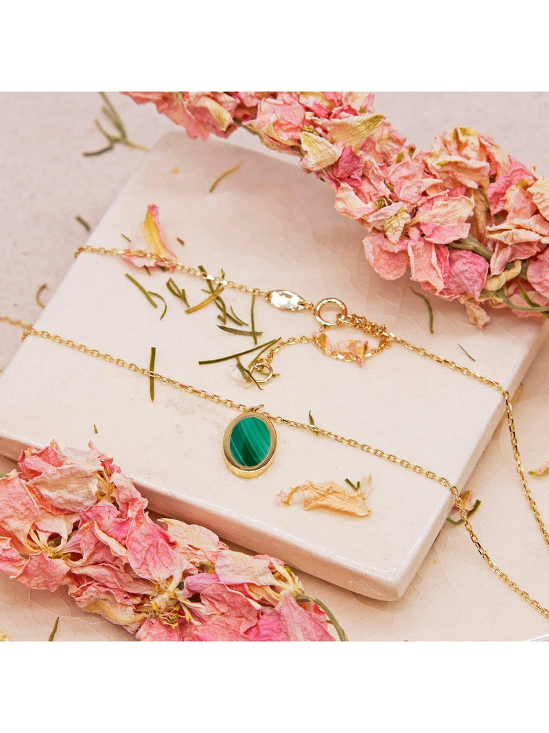 IBB 9ct gold malachite oval chain necklace, UK version