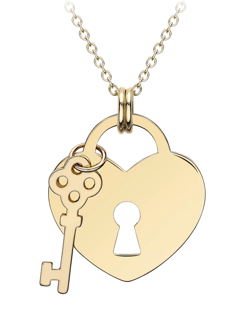 IBB 9ct gold heart padlock and key pendant necklace, imported from the UK
