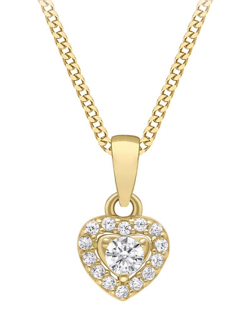 IBB 9ct gold heart pendant necklace with cubic zirconia 45cm (British brand)