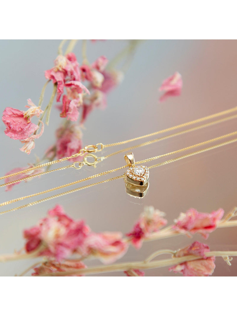 IBB 9ct gold heart pendant necklace with cubic zirconia 45cm (British brand)