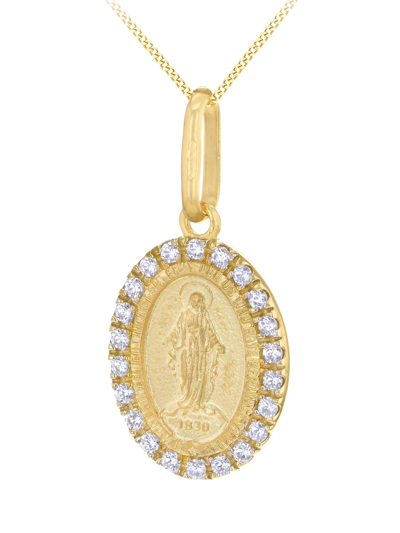 IBB Holy Mary pendant necklace 9ct gold cubic zirconia, UK version