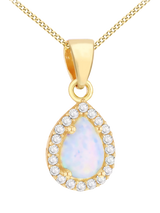 John Lewis IBB 9ct Gold Cubic Zirconia Opal Teardrop Pendant Necklace 45cm- Buy online at McGrocer