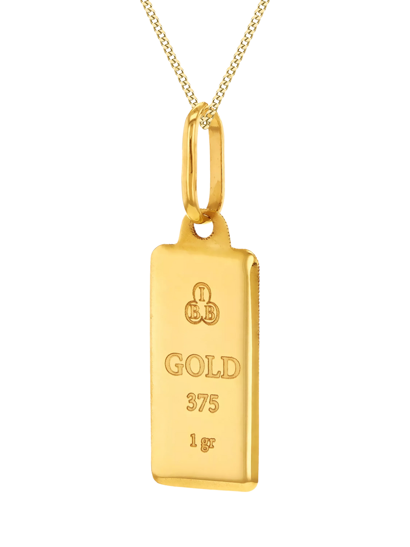IBB gold ingot pendant necklace 9ct 45cm, UK version