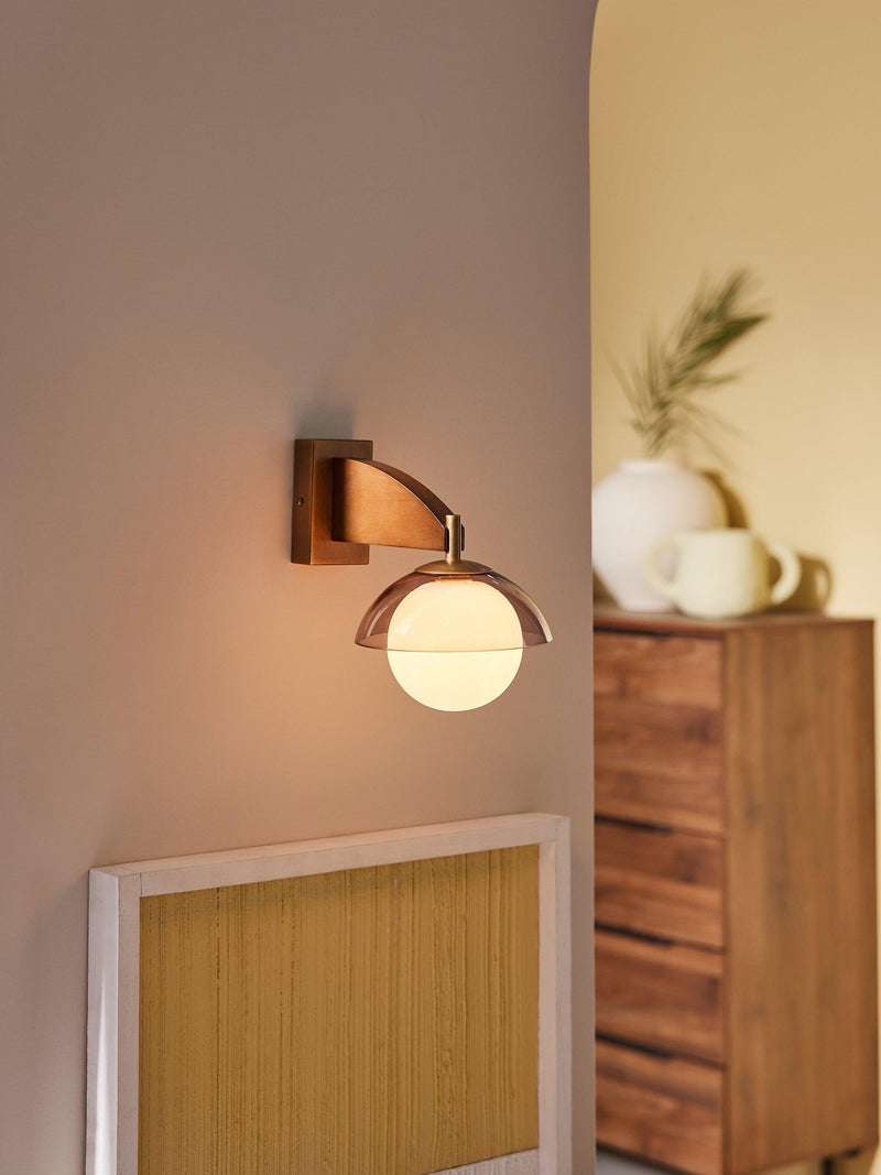 MADE Layla glass orb wall light walnut, UK version