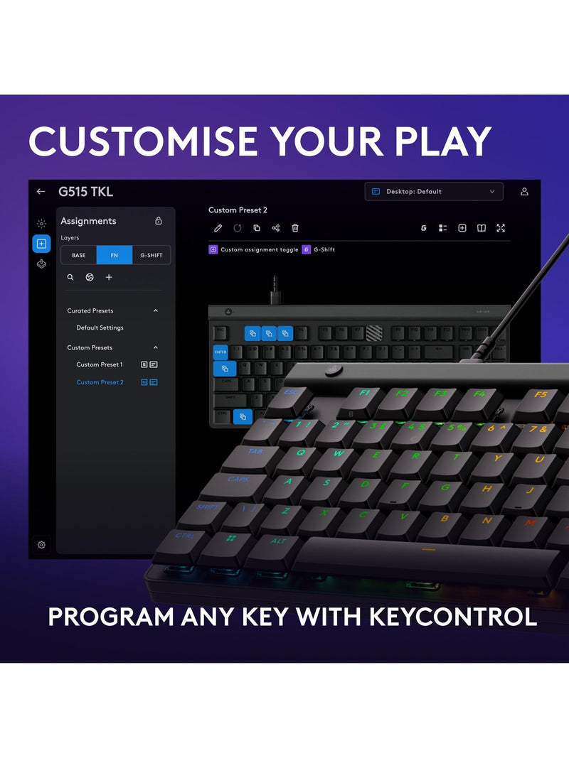 Logitech G515 TKL tenkeyless gaming keyboard - (British brand)