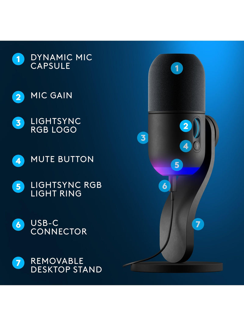 Logitech Yeti GX dynamic RGB gaming microphone - British product