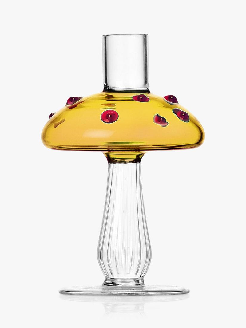 Ichendorf Milano Alice Mushroom Large Glass Candle Holder Clear/Amber, UK version