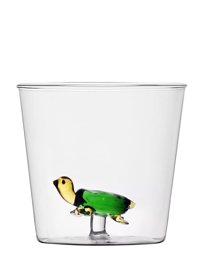 Ichendorf Milano turtle design glass tumbler 370ml in clear and green, UK version