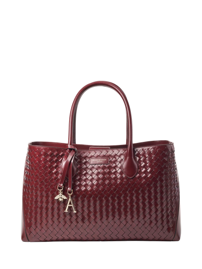 John Lewis Aspinal of London Woven Leather Tote Bag, Burgundy- Buy online at McGrocer