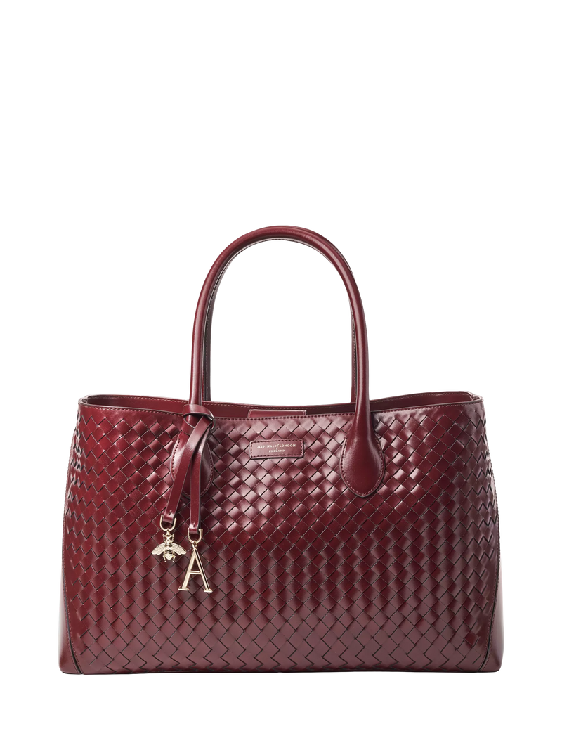 Aspinal of London woven leather tote bag burgundy, UK version