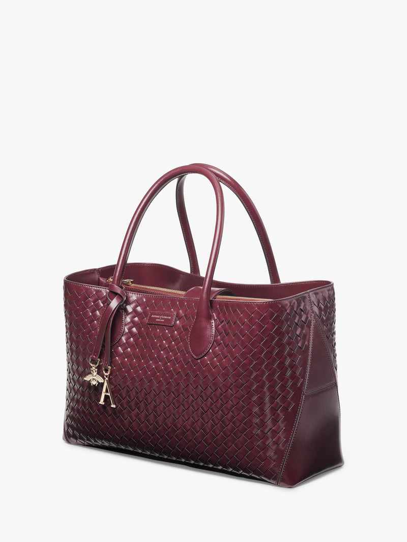 Aspinal of London woven leather tote bag burgundy, UK version