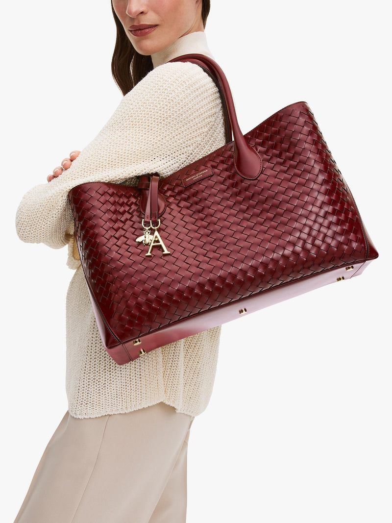 Aspinal of London woven leather tote bag burgundy, UK version