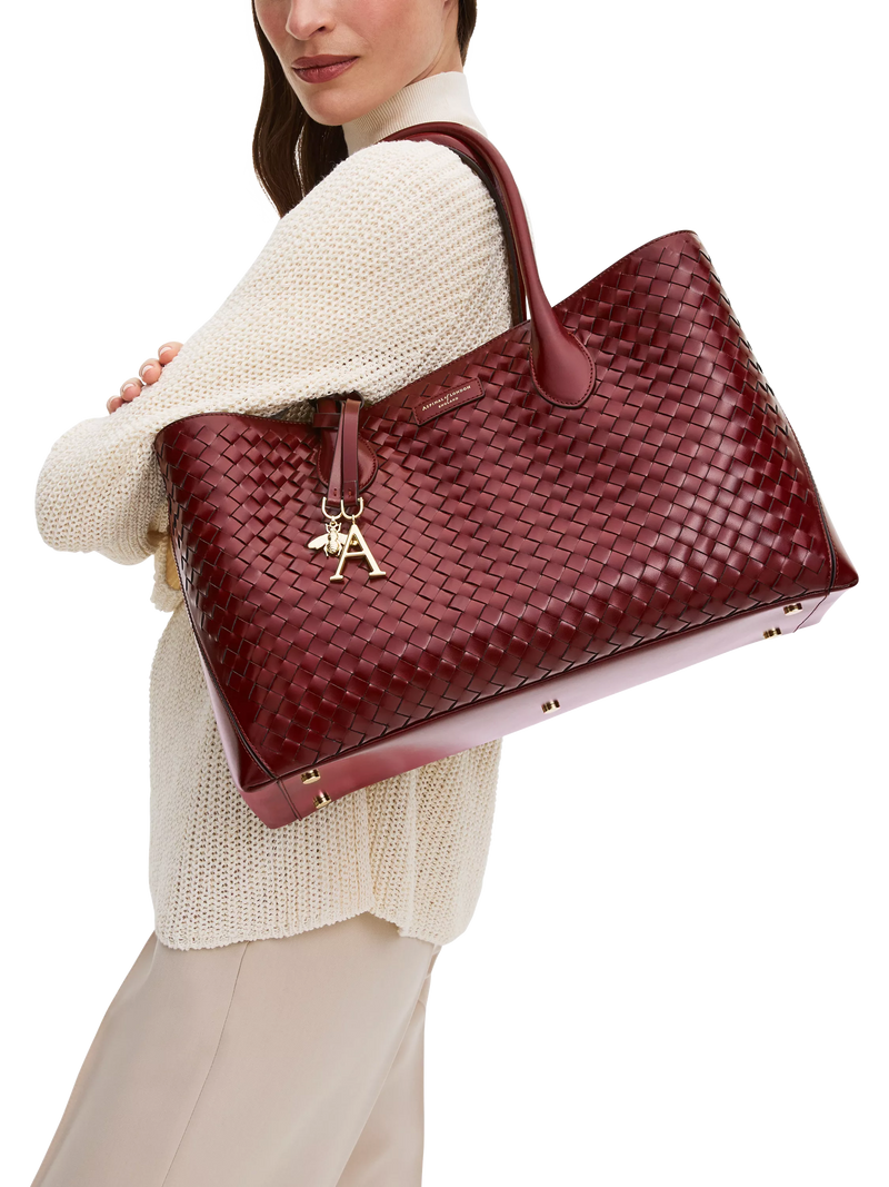 Aspinal of London woven leather tote bag burgundy, UK version