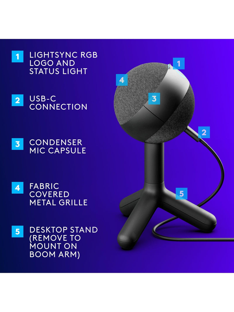Logitech G Yeti Orb RGB gaming microphone black - British product
