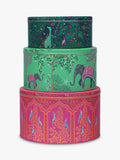 Round Cake Tins Set of 3 with Decorative Foliage Patterns and Nesting Design