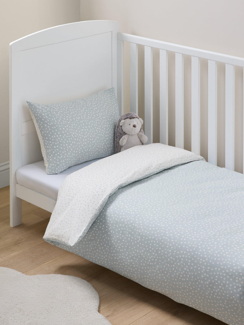 John Lewis blue spots cotton duvet cover and pillowcase set for cot - British product