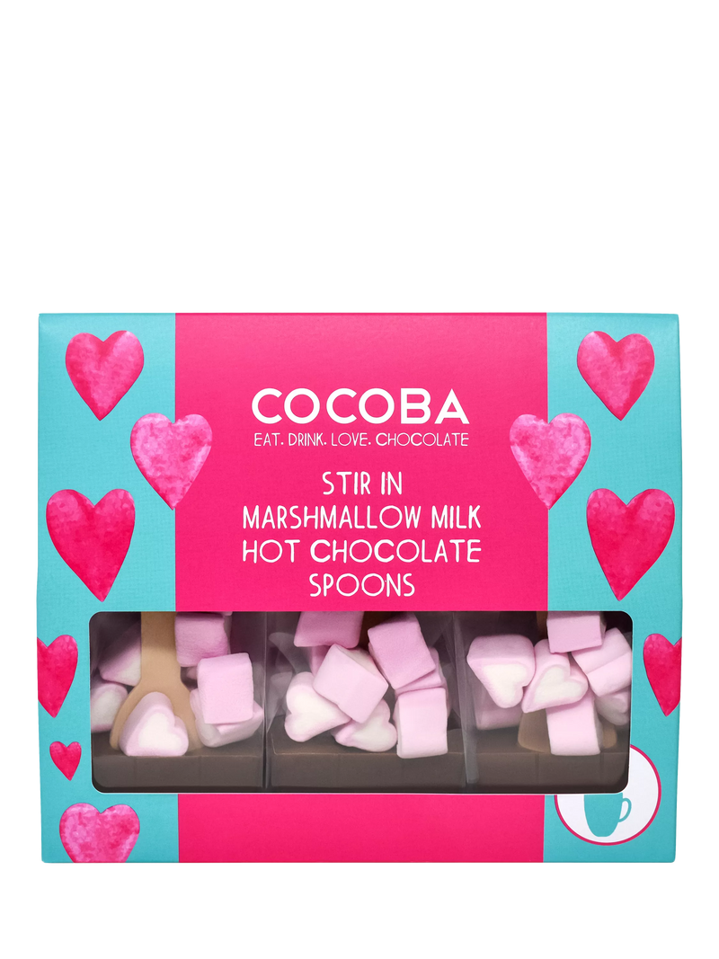Cocoba milk hot chocolate spoons with heart-shaped marshmallows, 50g - British product