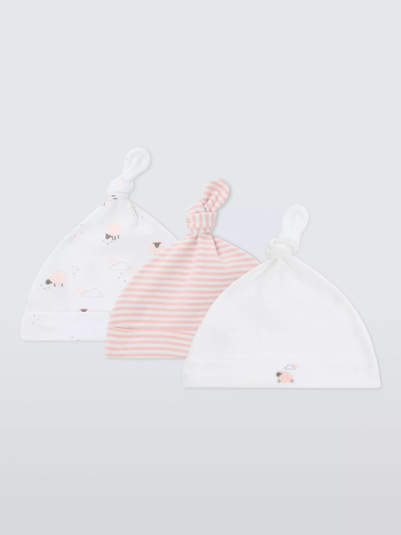 John Lewis cotton baby hats pack of 3 pink, UK version
