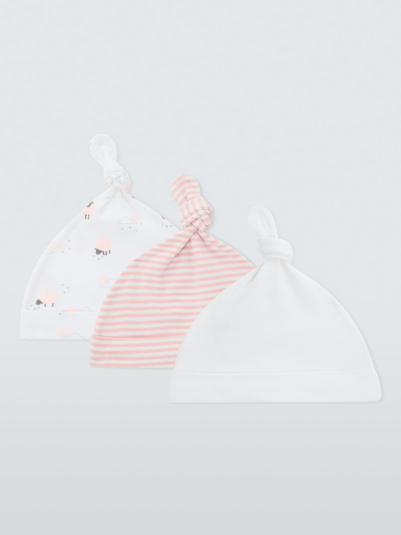 John Lewis cotton baby hats pack of 3 pink, UK version