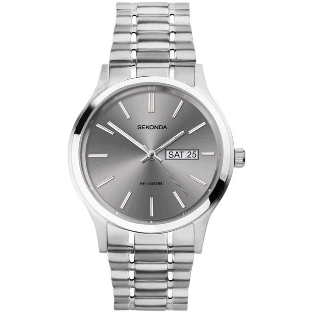 Sekonda men's watch grey dial stainless steel bracelet - British product