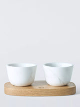 John Lewis John Lewis X Deliciously Ella Marble Salt & Pepper Pinch Pots with Oak Wood Tray- Buy online at McGrocer