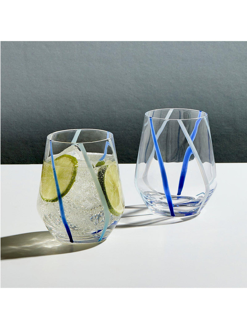 Anton Studio Designs azure striped glass tumblers 450ml set of 2, UK version