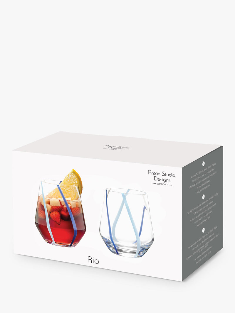 Anton Studio Designs azure striped glass tumblers 450ml set of 2, UK version