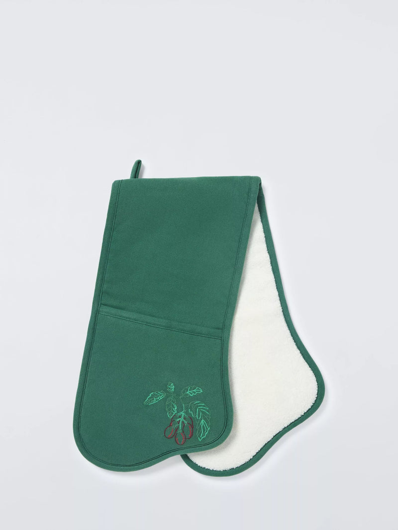 John Lewis Deliciously Ella cotton double oven glove green, imported from the UK