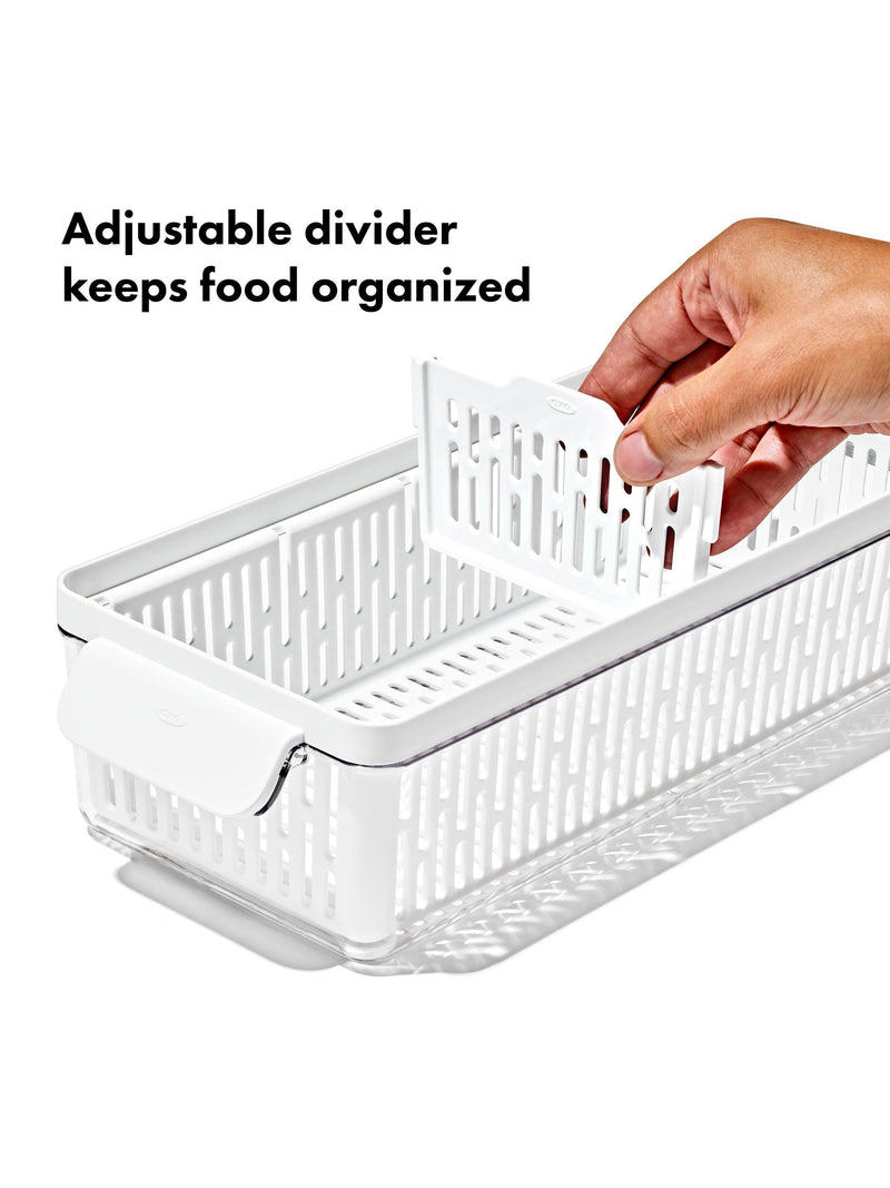 OXO long produce saver storage bin for vegetables, UK version
