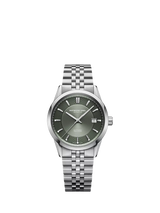 John Lewis Raymond Weil Men's Freelancer 38mm Automatic Date Watch with Stainless Steel Bracelet, Silver/Green- Buy online at McGrocer
