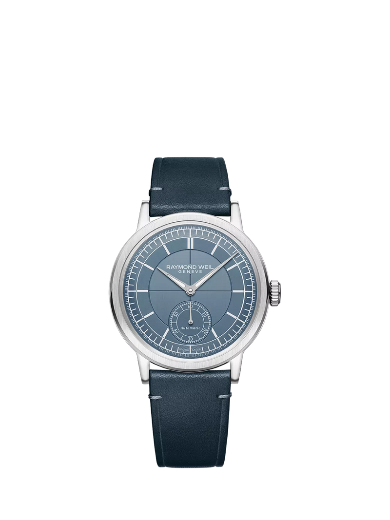 Raymond Weil Millesime automatic watch silver dial blue leather strap - British product
