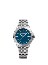 John Lewis Raymond Weil Men's Tango 41 Date Bracelet Strap Watch, Silver/Blue- Buy online at McGrocer