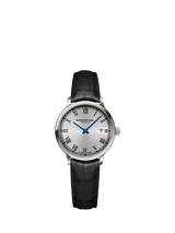John Lewis Raymond Weil Toccata Women's Date Leather Strap Watch, Silver/Black 29mm- Buy online at McGrocer