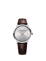 John Lewis Raymond Weil Men's Toccata 39mm Quartz Watch with Date, Silver Dial Brown Leather Strap- Buy online at McGrocer