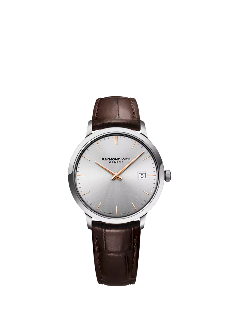 Raymond Weil Toccata 39.5mm silver dial brown strap imported from the UK