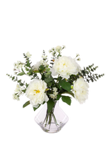 John Lewis Floralsilk Artificial Peony & Eucalyptus in Glass Vase, White/Green, 46cm- Buy online at McGrocer