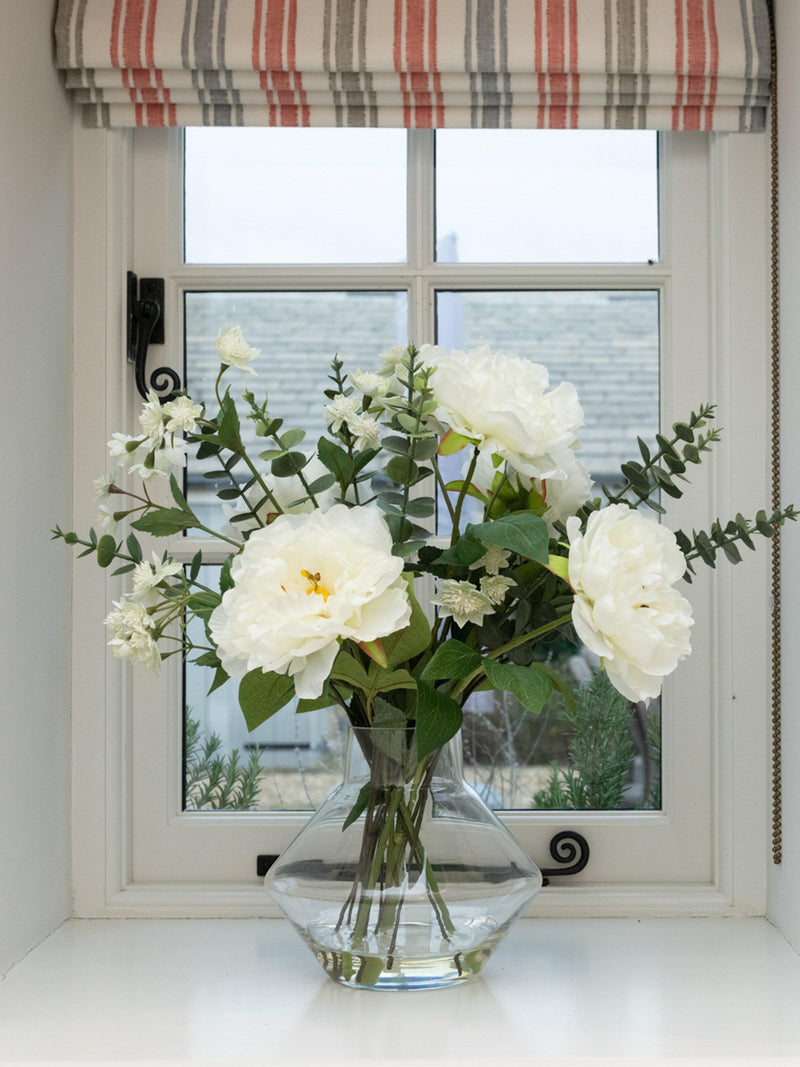 Floralsilk artificial peony and eucalyptus arrangement 46cm, imported from the UK