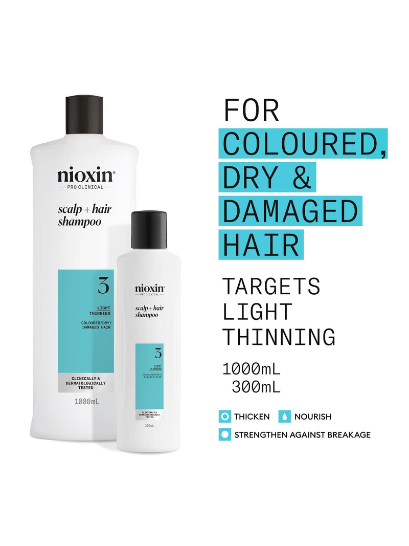 Nioxin System 3 Scalp & Hair Thickening Shampoo for coloured or dry damaged hair 300ml, imported from the UK