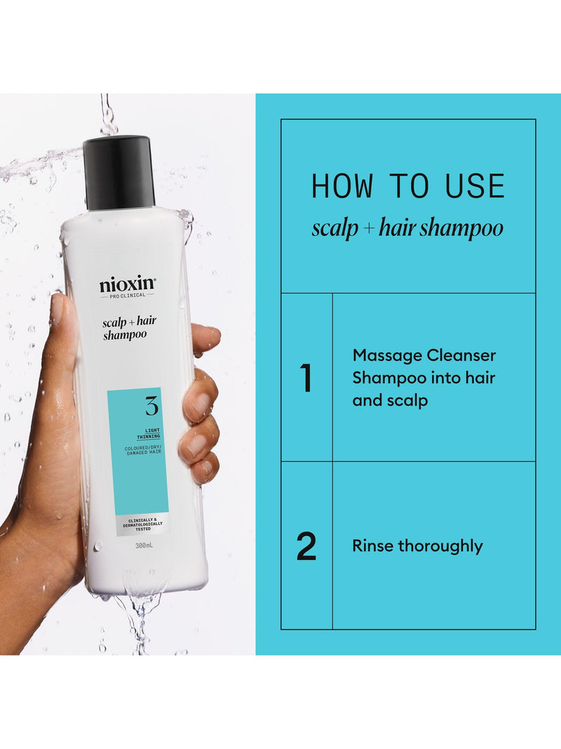 Nioxin System 3 Scalp & Hair Thickening Shampoo for coloured or dry damaged hair 300ml, imported from the UK