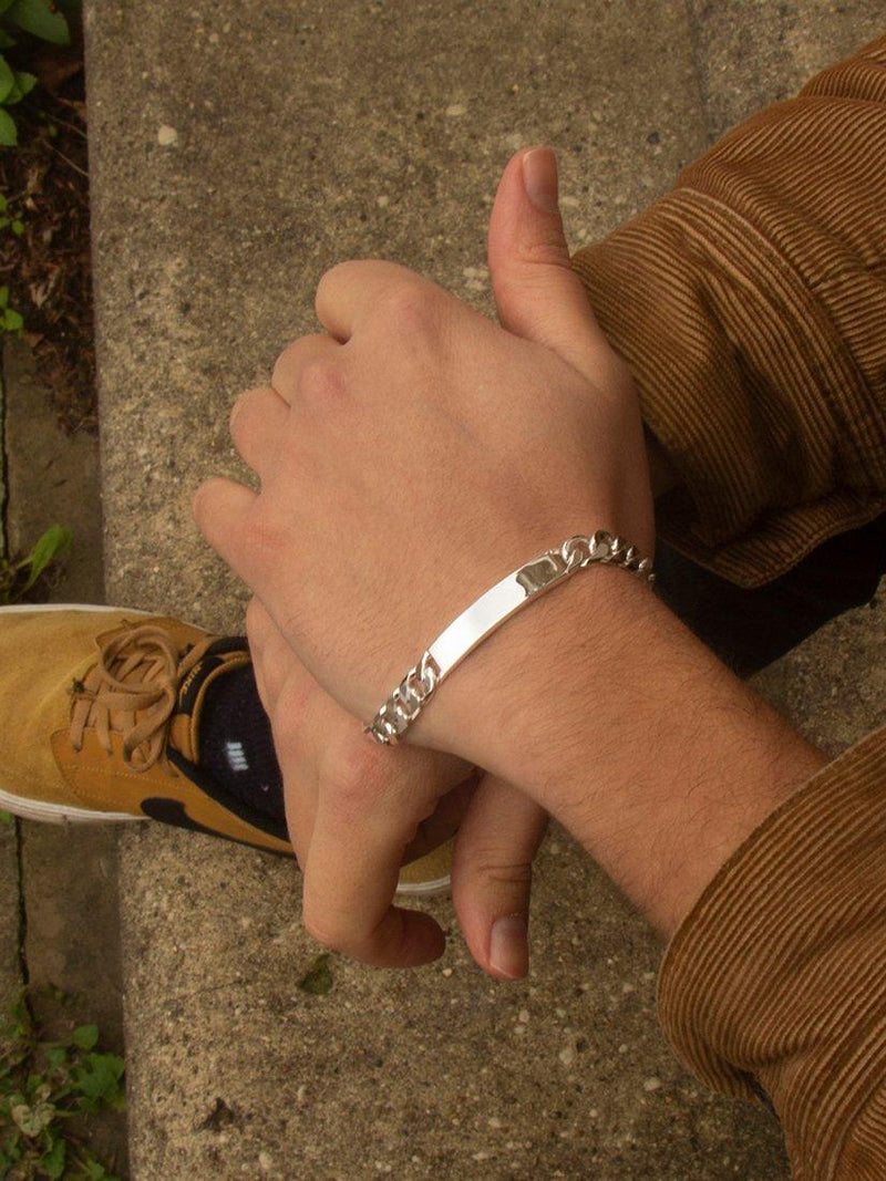 Hoxton London men's silver ID curb chain bracelet - British product