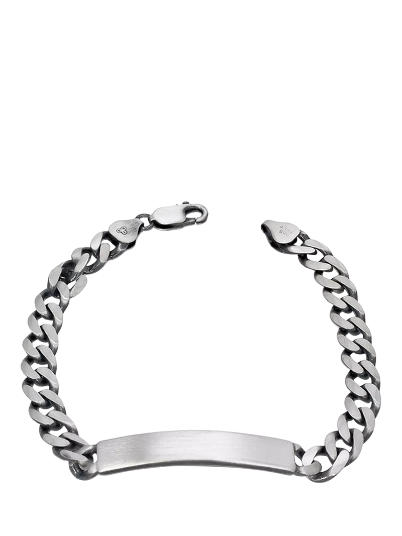 Hoxton London men's oxidised ID curb chain bracelet in sterling silver, imported from the UK
