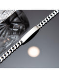 Hoxton London men's oxidised ID curb chain bracelet in sterling silver, imported from the UK
