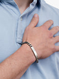 Hoxton London men's oxidised ID curb chain bracelet in sterling silver, imported from the UK
