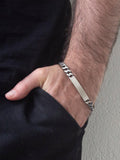 Hoxton London men's oxidised ID curb chain bracelet in sterling silver, imported from the UK