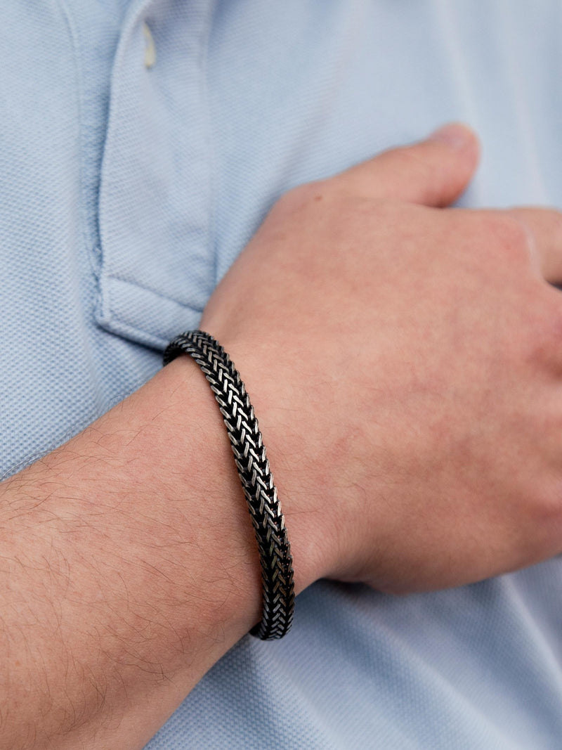 Hoxton London oxidised foxtail bracelet silver, imported from the UK